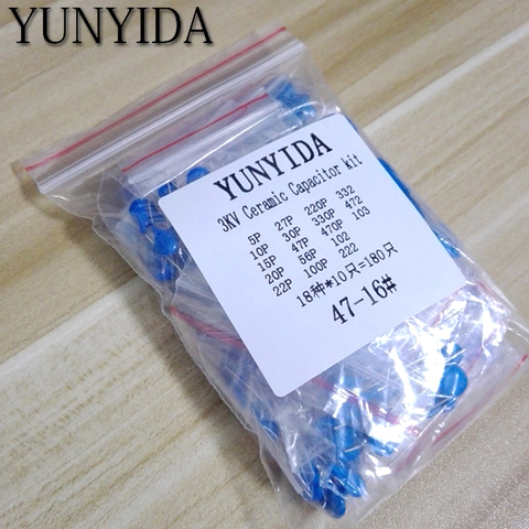 DIY KIT 180pcs=18value*10pcs 3KV Ceramic capacitor KIT 3KV 5P 10P 22P 30P 47P 56P 100P 150P 220P 330P 470P 102 222 332 472 103 ► Photo 1/3