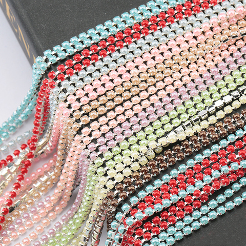 New Arrivals ABS Pearl Chain SS6 2mm Silver Base Cup Colorful Pearl Chain Apparel Sewing diy Beauty Accessories ► Photo 1/6