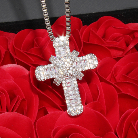 Luxury Cross Pendant Necklace Clear Cubic Zircon Necklace Pendant for Men Women Christmas gift ► Photo 1/6