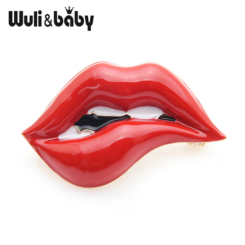 Wuli&baby Red Lip Enamel Brooches Women Men Party Banquet Alloy Brooches Pins Girls' Hats Bags Accessories ► Photo 1/5