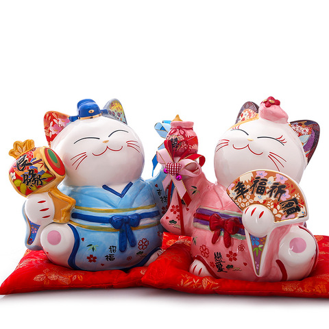 Japanese Ceramic Maneki Neko Lucky Cat Money Box Fortune Cat Feng Shui Crafts Centerpiece Home Decoration Wedding Newlyweds Gift ► Photo 1/6