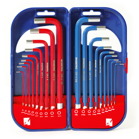 WORKPRO 18 in 1 Universal Hex Key Set Long Arm Short Arm Key Set SAE Metric Hex Key L Shape Wrenches ► Photo 1/4