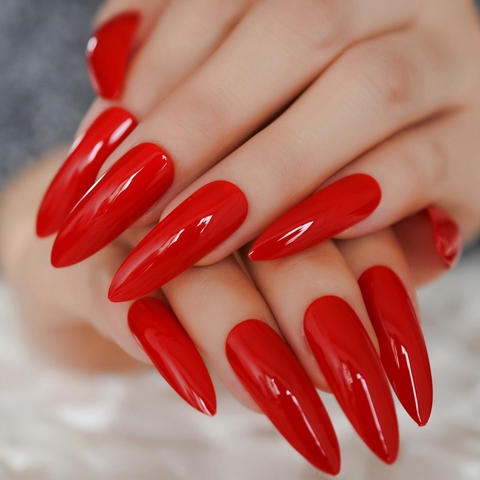 Classical Chinese Red Fake Nails Extreme Long Glossy Sugar Nails for Fingers UV Gel DIY Manticure Tips Party Nail 24 ► Photo 1/6