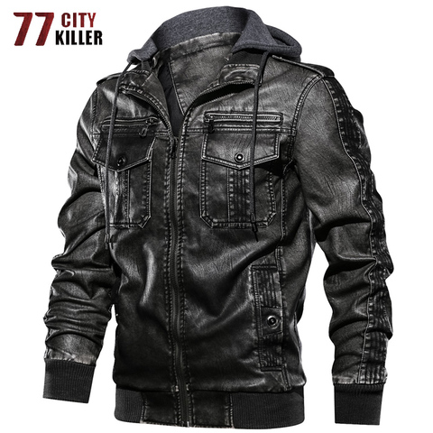 77City Killer Hooded Leather Jacket Men Motorcycle PU Leather Coats Male Euro Size Men Leather Jackets and Coats Dropshipping ► Photo 1/6