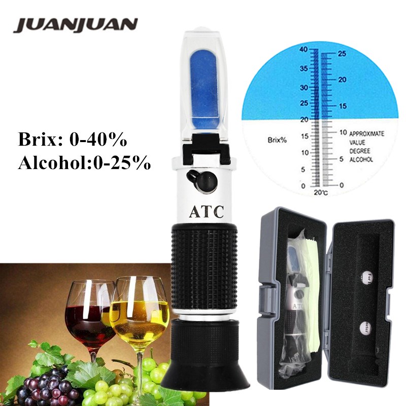 Alcohol Refractometer 0-25% Alcohol 0-40% Brix Wine Grapes Beer Sugar Test Meter