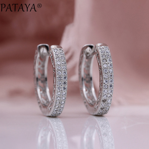 PATAYA New White Gold Round Natural Cubic Zirconia Dangle Earrings Women Gift Party Fashion Jewelry Hollow Small Circle Earrings ► Photo 1/6