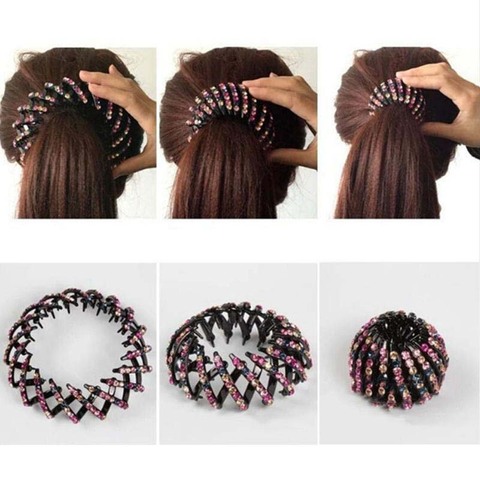 Fashion Women Bun Crystal Hair Claw Horsetail Buckle Hair Clip Bird Nest Expanding Hair Accessories Female Ponytail Headwear ► Photo 1/6