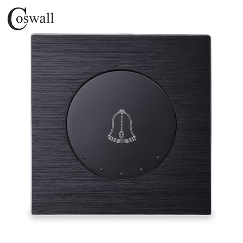 Coswall 1 Gang Doorbell Switch Push Button Wall Switch Knight Black / Silver Grey Aluminum Brushed Metal Panel R12 Series ► Photo 1/5