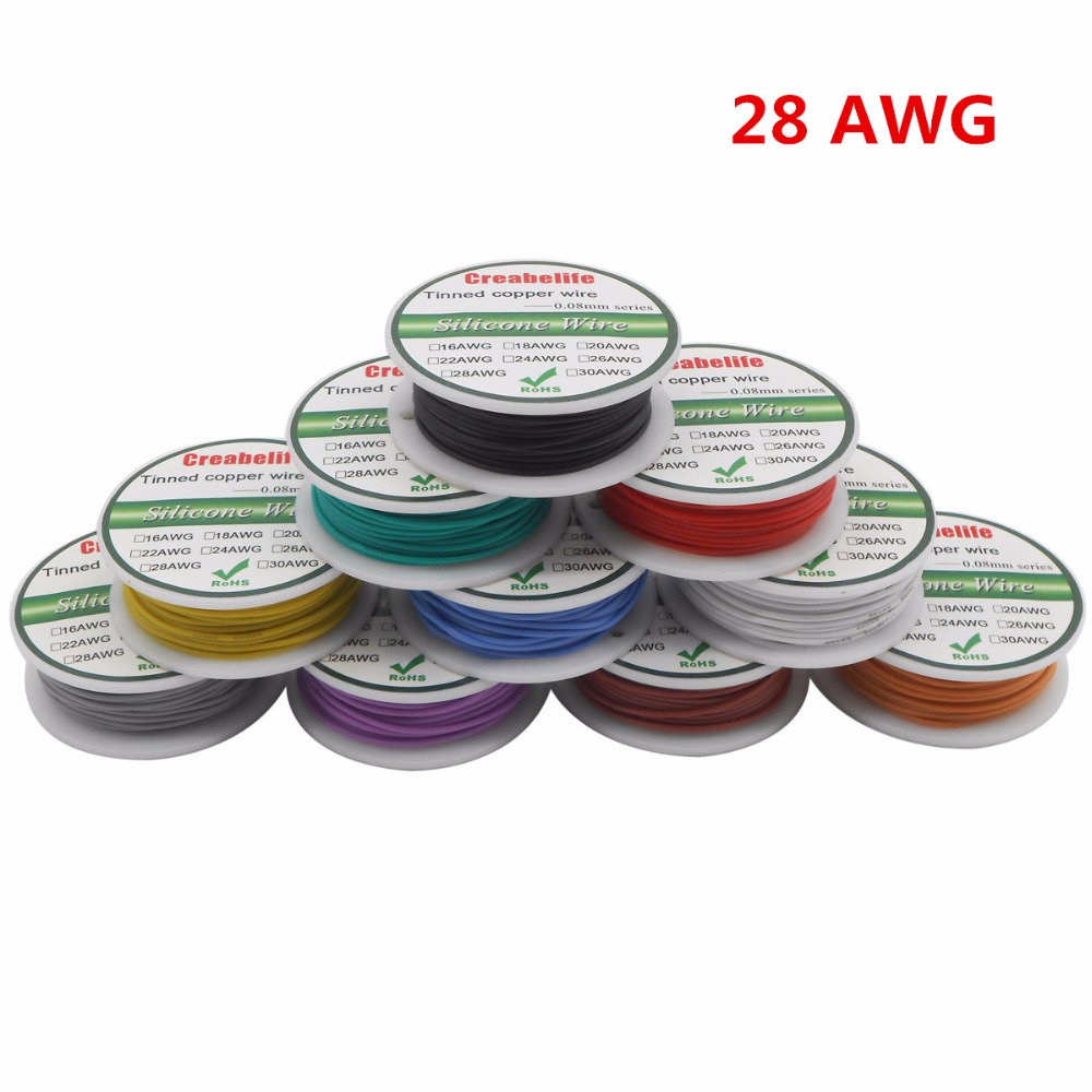 14 to 30 AWG 6 colors 10M Each color Flexible Silicone Rubber Wire Tinned Copper