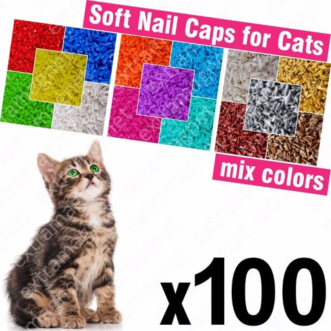100pcs Soft Nail Caps for Cats + 5x Adhesive Glue + 5x Applicator /* XS, S, M, L, cover, cat, paw, claw, zot */ ► Photo 1/4