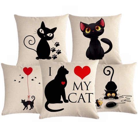 Cartoon cat pattern printed Cotton Linen pillow cover sofa pillow case car seat cushion cover decorative pillows ► Photo 1/6