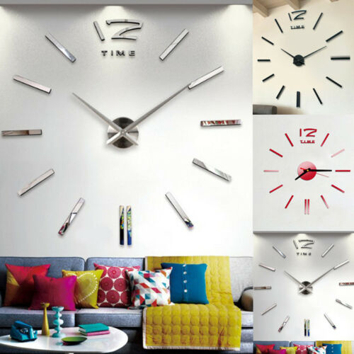 DIY Analog 3D Mirror Surface Large Number Wall Clock Sticker Modern Home Decor.. 