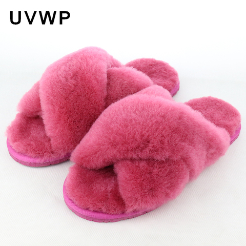 Natural Sheepskin Home Slippers Fashion Winter Women Indoor Slippers Fur Slippers Warm Furry Wool Slipper Lady House Shoes Flats ► Photo 1/6