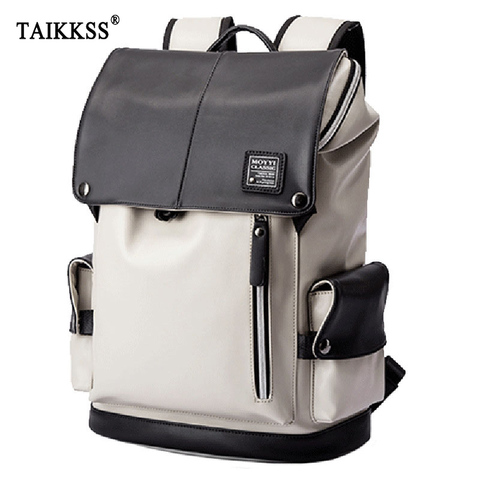 Man Backpack PU Leather USB Recharging Laptop School BaG Male
