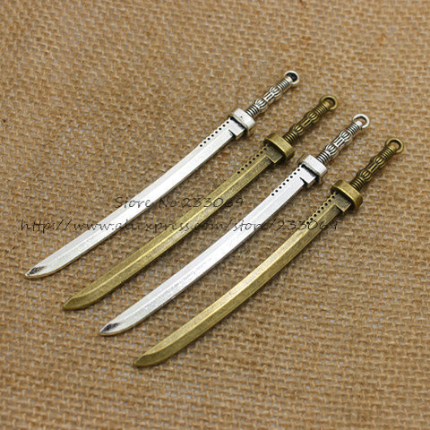  Wholesale 10pcs 10*107mm Alloy Two color Heavy Long Sword Knife Charms Pendant DIY Metal Jewelry  T0350 ► Photo 1/4