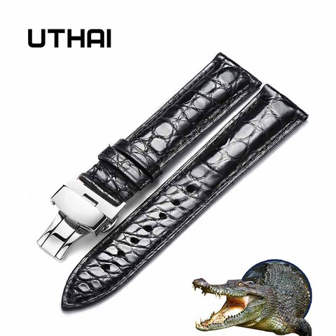 UTHAI Z04 Double click buckle crocodile leather strap 12/14/16/18/19/20/22 / 24mm Men's ladies' strap ► Photo 1/1