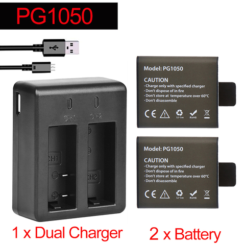 2Pcs X 1050mAH PG1050 Battery + Dual Charger For EKEN H9 H9R H3R H8R H8PRO H8 For SJCAM SJ4000 SJ 4000 SJ5000 M10 Batteria ► Photo 1/5