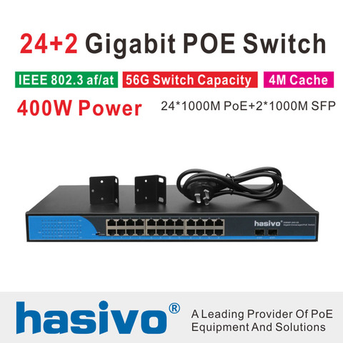 24 Ports POE Switch With 2 Gigabit SFP 24 PoE 2 SFP Ports Gigbit PoE Ethernet Network Switch 1000Mbps  Rackmount ► Photo 1/4