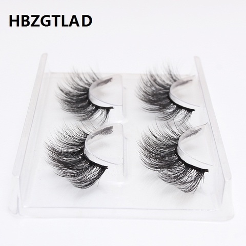 HBZGTLAD 2 pairs natural false eyelashes fake lashes long makeup 3d mink eyelashes eyelash extension mink eyelashes for beauty ► Photo 1/6