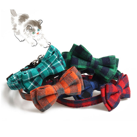 Colorful Plaid Small Dogs Collars Cotton Striped Bowknot Necklace Bulldog Chihuahua Bow Tie Puppy Cats Party Bandana Collar ► Photo 1/6