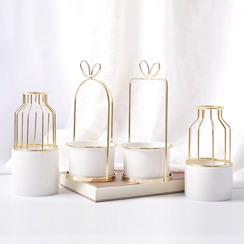Modern Ceramic Flower Vase with Golden Metal Frame Porcelain Vase Home Decor Wedding Decoration Gifts ► Photo 1/6
