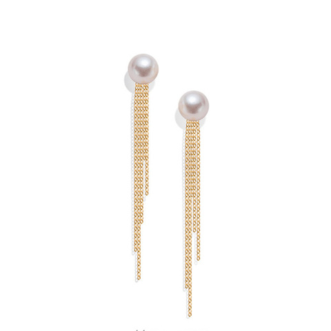 Sinya Classical 18k gold tassel earring Natural Real Round pearls stud earring in Au750 gold for Women girls Mum best gift ► Photo 1/6