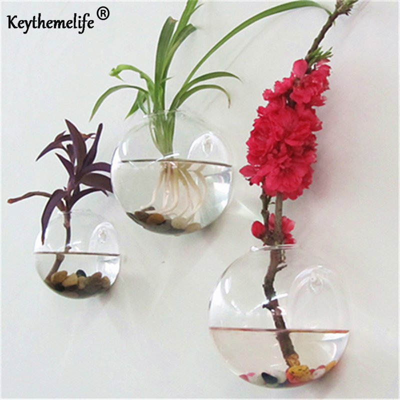 Home Glass Wall Mounted Hanging Vase Bottle Plant Flower Ball Decor Terrarium
