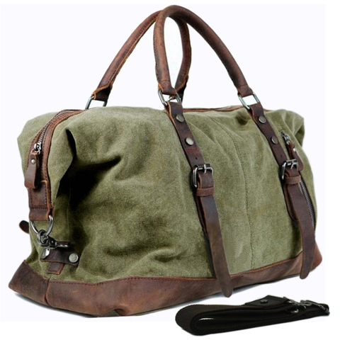 Military Canvas Leather Men's Travel Bag Hand Luggage Bag Carry On Large Men Leather Duffle Bag Tote Big Weekend Bag Overnight ► Photo 1/6