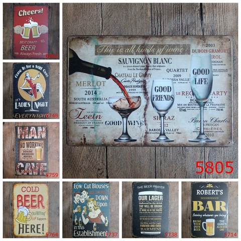 Cheers Wine Metal Poster For Bar Pub Club Shop Drink Cold Free Beer Tin Signs Vintage Home Decor Wall Art Iron Plaque YN062 ► Photo 1/6
