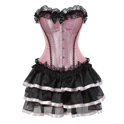 Sexy lace corsets for women plus size costume overbust vintage corset dress set tutu corselet victorian corset skirt Pink ► Photo 1/6