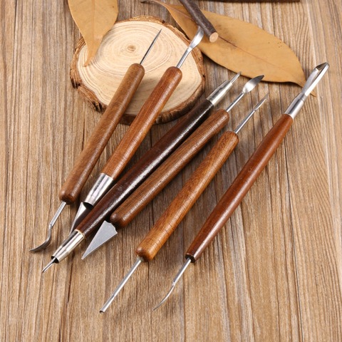 sculpting tool Pottery Tools Wood 6PCS Handle Pottery Set Wax Carving Sculpt Smoothing Polymer Shapers Pottery Clay Ceramic Tool ► Photo 1/6