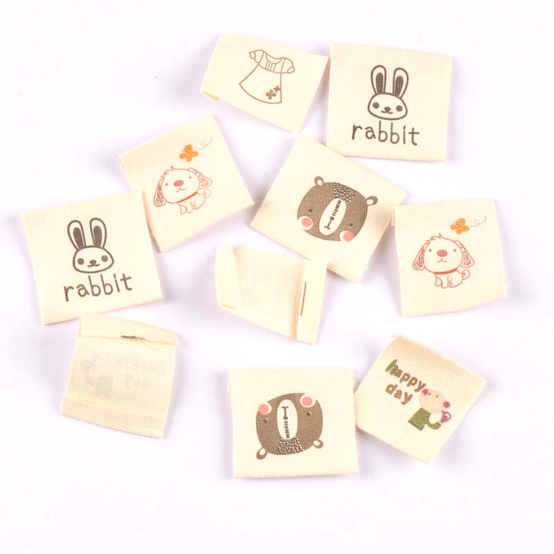 50pcs Mixed Beige Handmade Printed Cotton Woven Labels For Clothing Care Label  Washable Garment Tags Sewing Accessories c2395