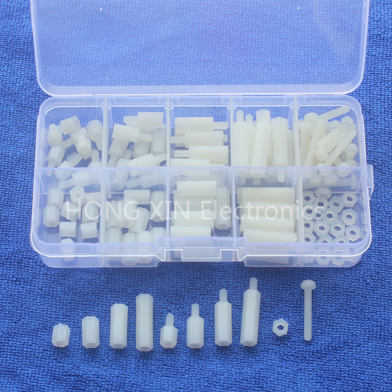 M3 Nylon Hex Spacers Screw Nut Assortment Kit Stand off Plastic Accessories Set 