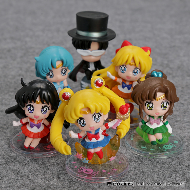 6Pcs Anime Sailor Moon Tsukino Usagi Tuxedo Mask Sailor PVC Action Figure Toys 