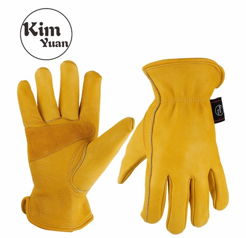 KIM YUAN 020 Golden Cowhide Work Gloves for Gardening/Cutting/Construction/Motorcycle, Wear-Resistant Men/Women,  Elastic Wrist ► Photo 1/6