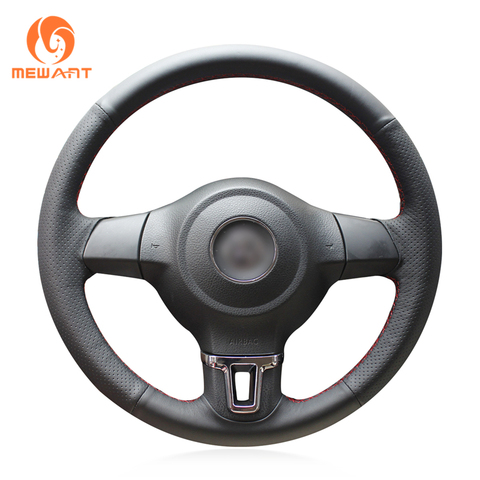 MEWANT Hand Sew Black Artificial Leather Steering Wheel Cover for Volkswagen VW Golf 6 (VI) Golf Plus Polo Tiguan Touran Caddy ► Photo 1/6