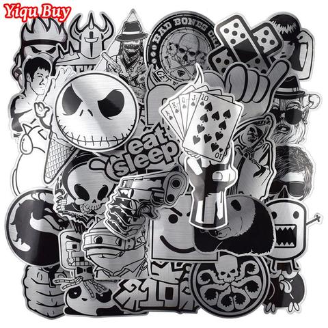 Hot Sale 50 Pcs Metallic Black and White Stickers Graffiti Sticker for Laptop Luggage Car Styling Wall Guitar Cool Stickers ► Photo 1/6