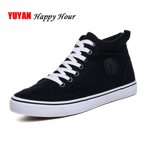 Mens Sneakers Fashion Canvas Shoes Flat High top Men's Casual Shoes Cool Street Brand Shoes Classic Black White A136 ► Photo 1/6