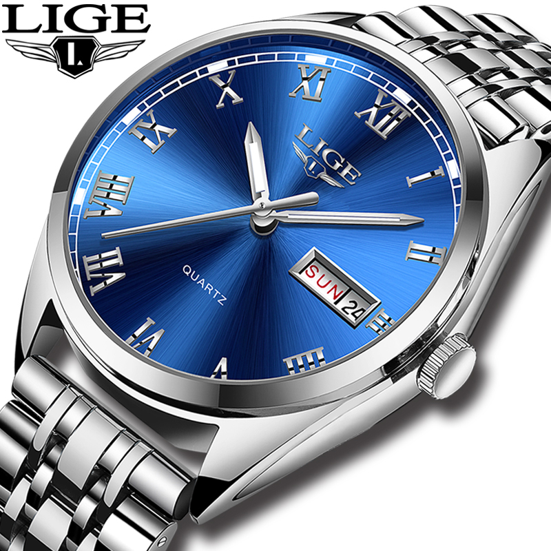 LIGE Watches Men Waterproof Stainless Steel Luxury Analogue Wrist