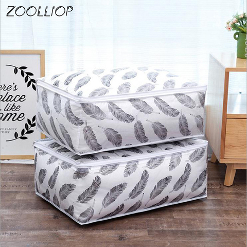 Hot sale Foldable Quilt Storage Bag Feather Print Home Clothes Quilt Pillow Blanket Storage Bag Travel Luggage Organizer Bag 1pc ► Photo 1/6