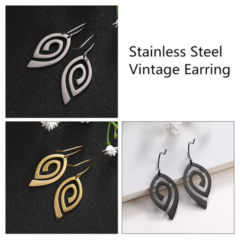 SKYRIM Vintage Stainless Steel Spiral Drop Earrings for Women Jewelry  Golden Black Geometric Dangle Earring 2022 ► Photo 1/6