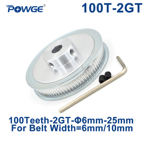 POWGE 100 Teeth 2GT Timing Pulley Bore 6/6.35/8/10/12/14/15/16/19/20/22/25mm for GT2 Synchronous belt width 6/10mm 100Teeth 100T ► Photo 1/6