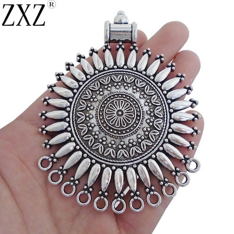 ZXZ 2pcs Tibetan Silver Large Tribal Bohemia Boho Round Flower Connectors Charms Pendants for Necklace Jewelry Making Findings ► Photo 1/2