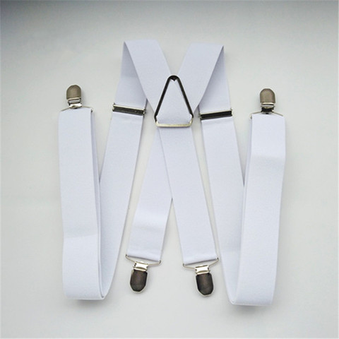 BD054-L XL XXL size White 3.5 width suspender for Adult adjustable elastic X back pants braces for men and women clips on ► Photo 1/6