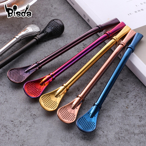 2 Pcs Filter Straw Spoon Eco-Friendly Stainless Steel Drinking Straws Tea Strainer Cocktail Shaker Coffee Bar Filtered Spoons ► Photo 1/6
