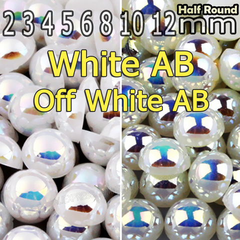 Off White Beige AB & White AB Half Round Flat back Pearl beads mix sizes 2 3 4 5 6 8 10mm ABS imitation pearls for DIY Nail Art ► Photo 1/6