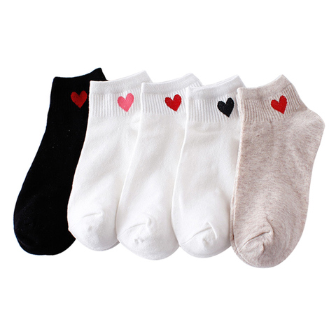 10pcs=5pairs Women Short Socks Red Heart Cute College Fresh Female Socks Soft Cotton Summer Autumn Hot Sale Girls Sock Meias Sox ► Photo 1/6