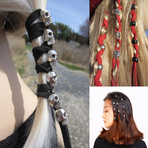 6PCS Small Skull metal Hair Braid Dread Dreadlock Beads Cuffs tube rings for Hair Styling Accessories Braiding Hair ► Photo 1/5