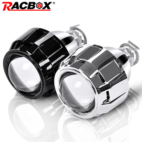 RACBOX 2Pcs 2.5 Inch Universal Bi xenon HID Projector Lens Silver Black Shroud H1 Xenon LED Bulb H4 H7 Motorcycle Car Headlight ► Photo 1/6