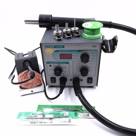 QUICK 706W+ Digital Display Hot Air Gun Soldering Iron Anti-static Temperature Lead-free Rework Station 2 In 1 With 3 Nozzles ► Photo 1/5